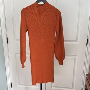 Elegant Long Sleeve Knit Dress in Rich Orange
